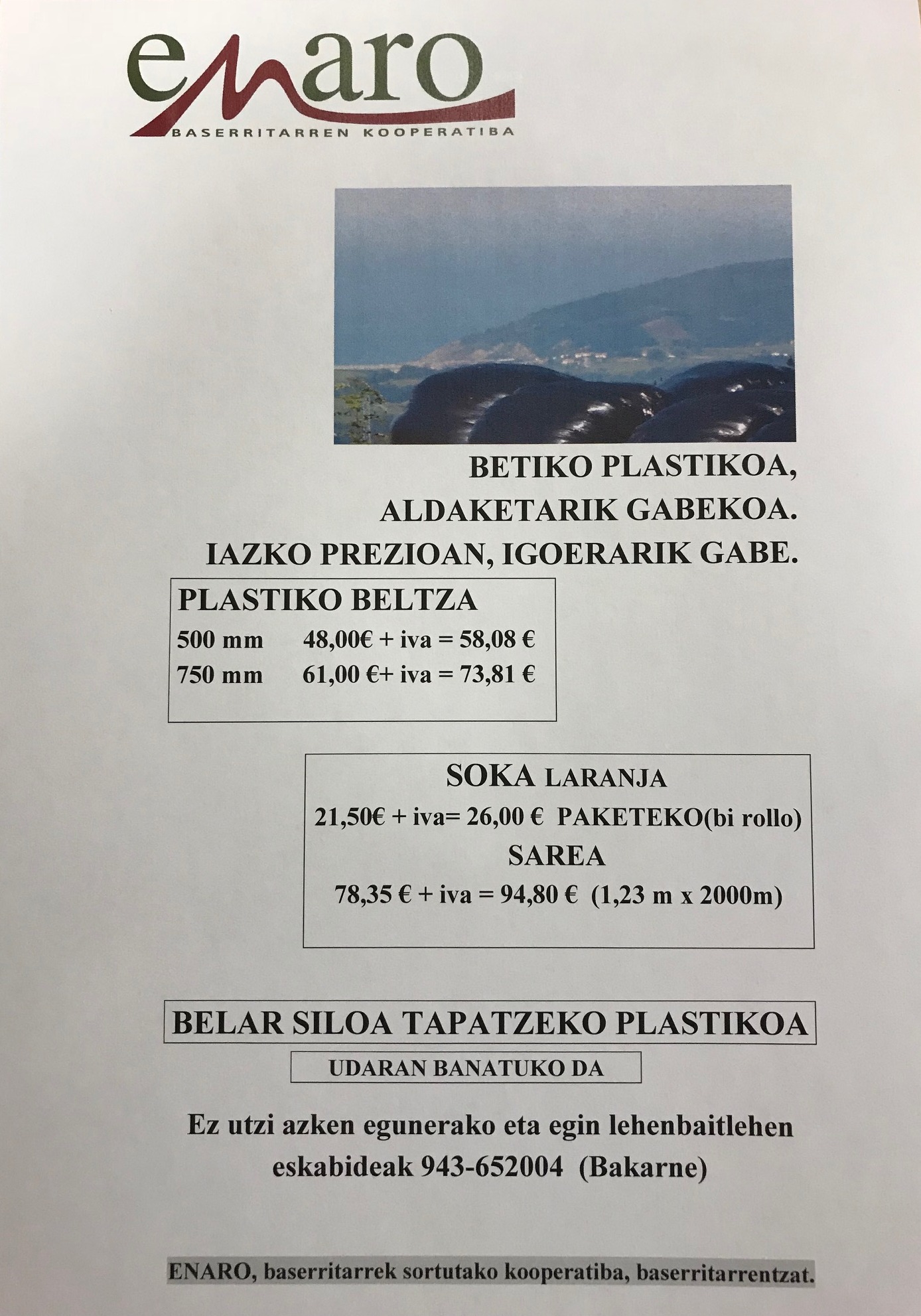 Abian da ENARO kooperatibaren Silotarako plastiko kanpaina